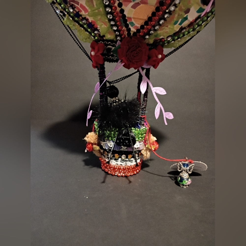 Handmade Colorful Hot Air Balloon Sculpture  with Floral Details.